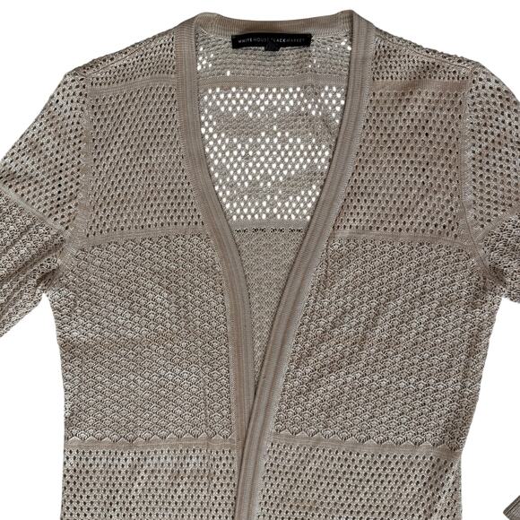 White House Black Market Long Open Cardigan Small Beige Pointelle Open Knit READ - Picture 12 of 13